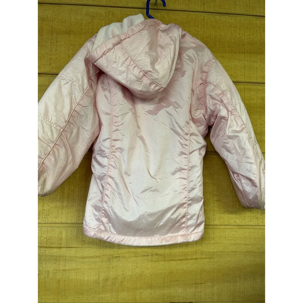 Vintage Skyline Girls Pink Hooded Puffer Jacket Fleece Lined Floral Size 5/6